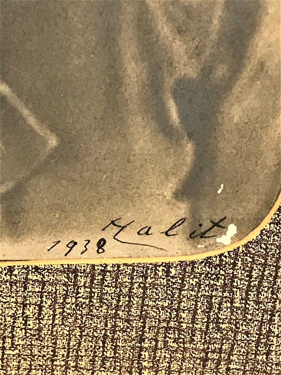 1938 HALİT İMZALI KARAKALEM RESİM KARTON CERCEVESİNDE 