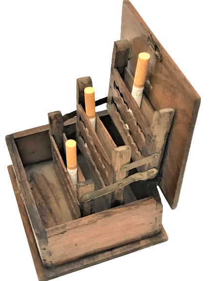 AHŞAP CEZA EVİ MAHKUMLARIN YAPTIGI SIGARA İKRAM KUTUSU MEKANİK SİSTEMLİ 30 SIGARA