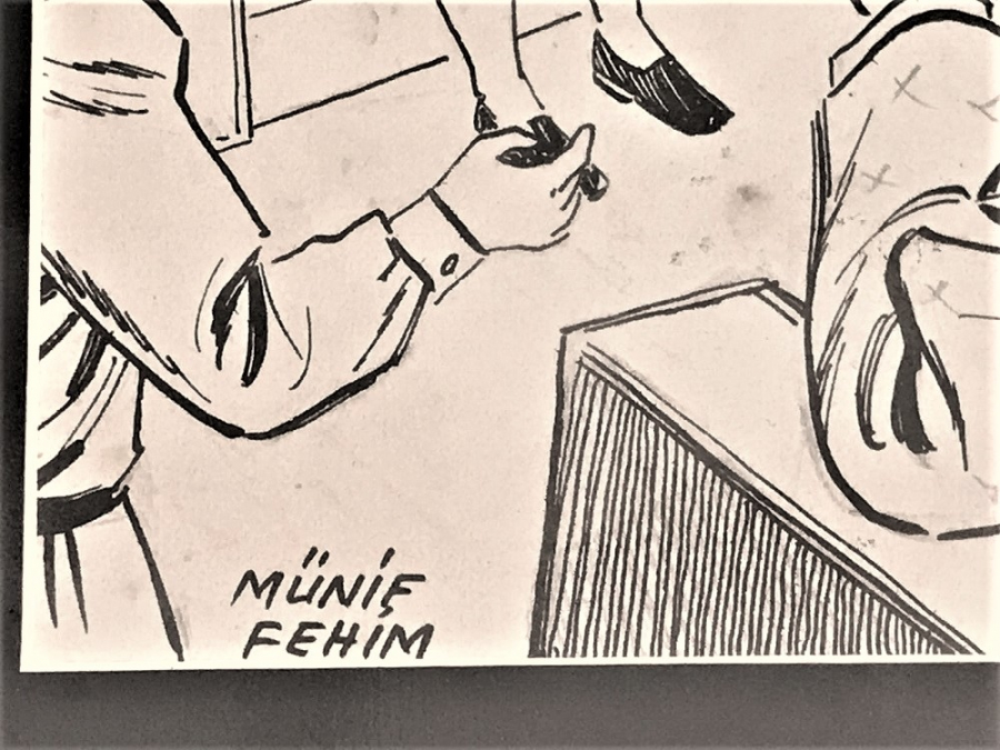 MÜNİF FEHİM İMZALI CİNİ MUREKKEP KALEM  KIZ İSTEME MERASİMİ CİZİM ANLATIMI