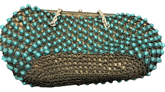 OSMANLI EL YAPIMI İRİ BONCUKLAR VE GÜMÜŞ SİMLERLE SIRALANMIŞ GECE CANTASI