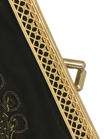 OSMANLI İNCİLİ GELİN CANTASI SİYAH İPEK ASTARLI