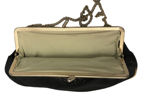 OSMANLI İNCİLİ GELİN CANTASI SİYAH İPEK ASTARLI