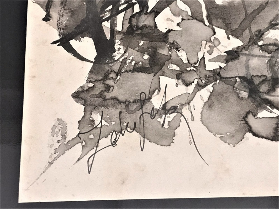 ZEKİ FAİK İZER (1905-1988) İMZALI KARIŞIK TEKNİK KARTON ÜZERİ SİYAH TONLARDA SULU BOYA CALIŞMA  ABSTRACT (SOYUT)  CALIŞMA 