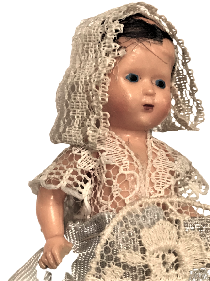 1960 İTALYAN MİLO OYUNCAK ELBİSELİ BEBEK TOYS SOUVENİR DE BRUXELLES BEYBİ