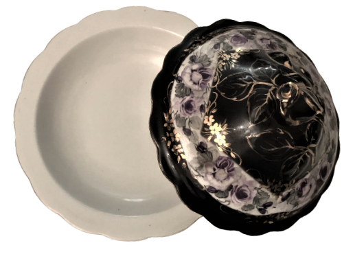 OSMANLI PAZARINA ÖZEL MAYZEN DAMGALI KAPAKLI PORSELEN SAHAN  İKRAMLIK  ÜZERİ EL BOYAMA GÜLLER VE ALTIN CEKMELER