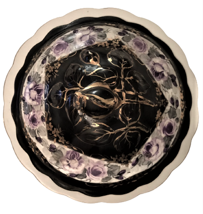 OSMANLI PAZARINA ÖZEL MAYZEN DAMGALI KAPAKLI PORSELEN SAHAN  İKRAMLIK  ÜZERİ EL BOYAMA GÜLLER VE ALTIN CEKMELER