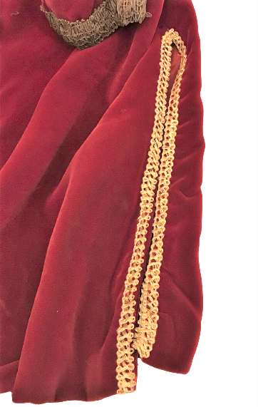 OSMANLI BORDO RENK KADİFE GÜMÜŞ ALTIN TEL KIRMAİŞCİLİKLİ ÜÇ ETEK 