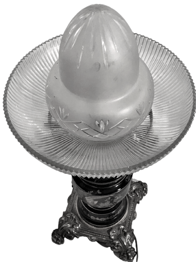 FRANSIZ BAŞ UCU GECE LANBASI PORSELEN GÖVDE BRONZ AYAK KİRISTAL FANUS VE ALT ÜZERİ EL ALTIN CEKME