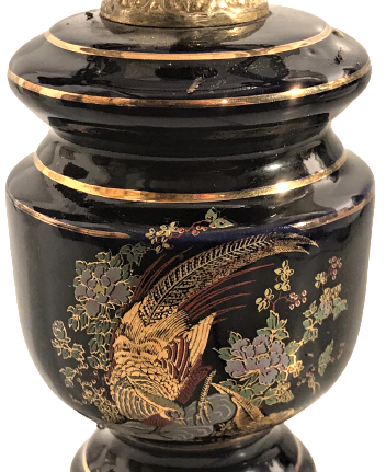 FRANSIZ BAŞ UCU GECE LANBASI PORSELEN GÖVDE BRONZ AYAK KİRISTAL FANUS VE ALT ÜZERİ EL ALTIN CEKME