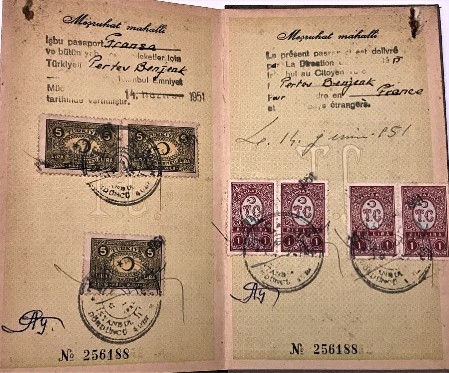 İŞ ADAMI  TÜCCAR PERTEV BENJENK 1951 YILINDA ALDIGI TÜRKİYE CUMHURİTETİ ESKİ CERCEVELİ PASAPORTU 