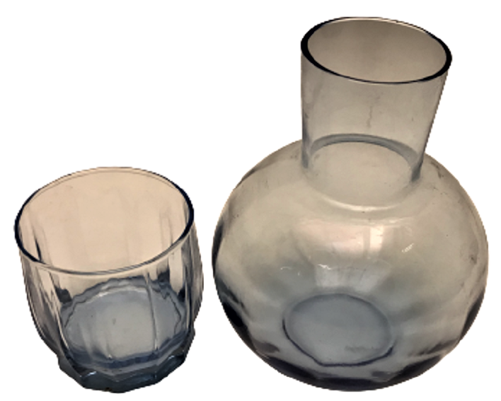 MAVİ DİLİMLİ CAM BARDAK VE SURAHİ DEN OLUŞAN TAKIM BAŞ UCU GECE SURAHİSİ