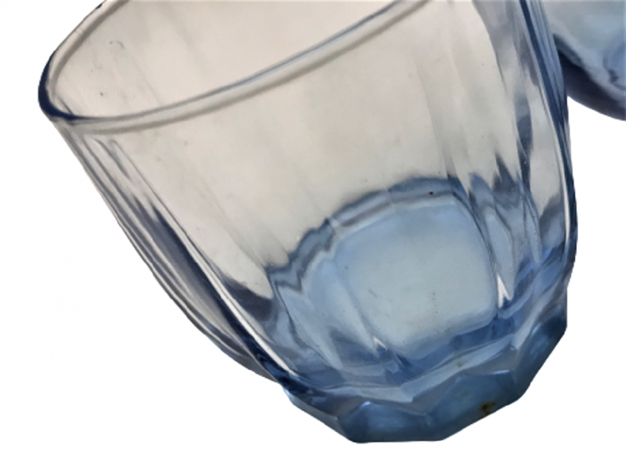 MAVİ DİLİMLİ CAM BARDAK VE SURAHİ DEN OLUŞAN TAKIM BAŞ UCU GECE SURAHİSİ