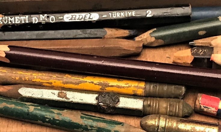 OSMANLI TÜRKİYE CÜMHURİYETİ YAZILI SÜRGÜLÜ KAPAKLI AHŞAP KALEM KUTUSU 