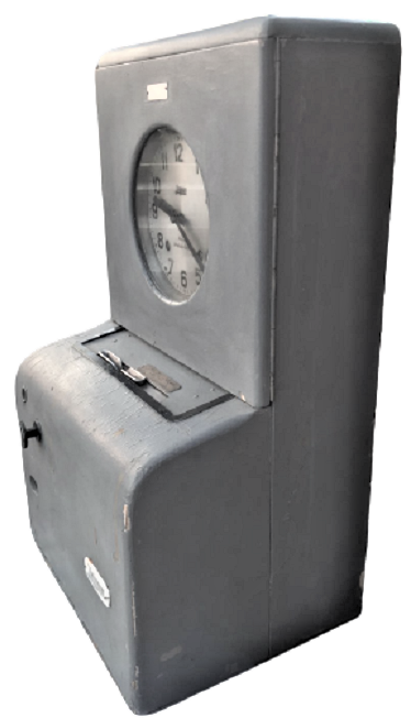 1920 JSGUS FABRİKA İŞCİ GİRİŞ CIKIŞ KART BASMA SAATİ MAYER İSTANBUL GALATA KURMALI MEKANİK AGAC KASA 