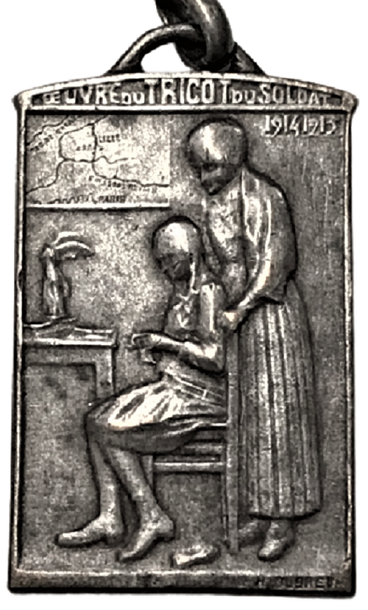 FRANSIZ KOLYE BRONZ ÜZERİ GÜMÜŞ KAPLAMA DEUVRE DO TRICOT DU SOLDAT SOUVENIR DU COMITE DES FETES DE BIENFAISANCE DE DIJON 1914 1915