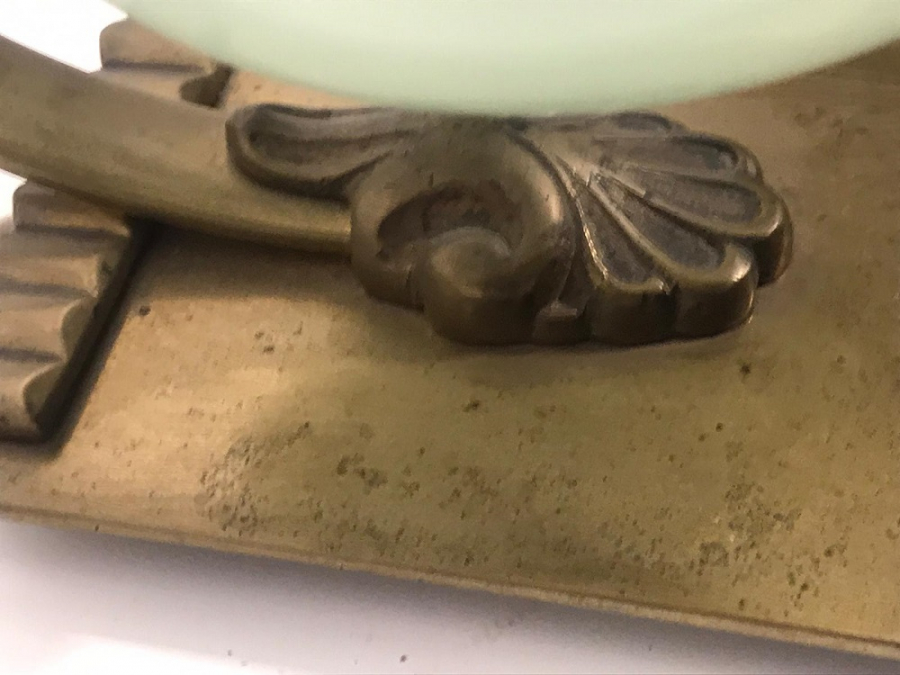 1950 OPAL CAMLI BRONZ AYAKLI CALIŞMA MASA ÜZERİ AYDINLATMA  LAMBA