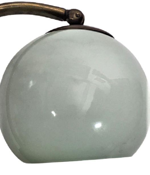 1950 OPAL CAMLI BRONZ AYAKLI CALIŞMA MASA ÜZERİ AYDINLATMA  LAMBA