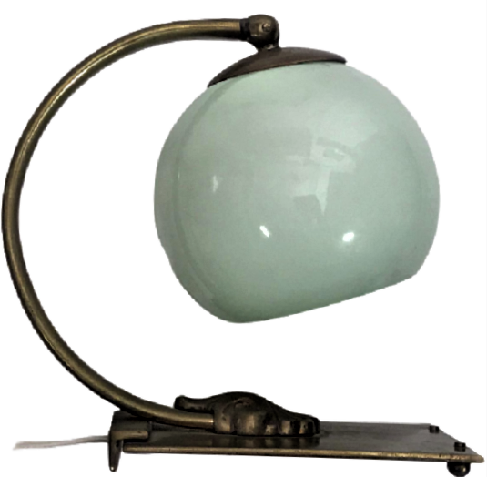 1950 OPAL CAMLI BRONZ AYAKLI CALIŞMA MASA ÜZERİ AYDINLATMA  LAMBA