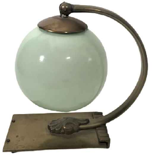 1950 OPAL CAMLI BRONZ AYAKLI CALIŞMA MASA ÜZERİ AYDINLATMA  LAMBA