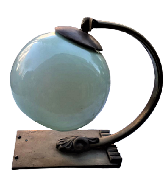 1950 OPAL CAMLI BRONZ AYAKLI CALIŞMA MASA ÜZERİ AYDINLATMA  LAMBA