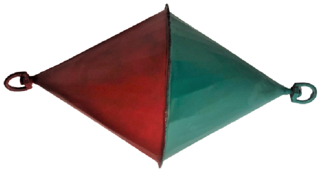 1950 KONİK METAL CİFT RENK YEŞİL KIRMIZI TAMAMI ELDE YAPILMIŞ ŞAMANDIRA GEMİ TEKNE SANDAL DA İŞARET YER BELİRLEMEDE KULLANILAN