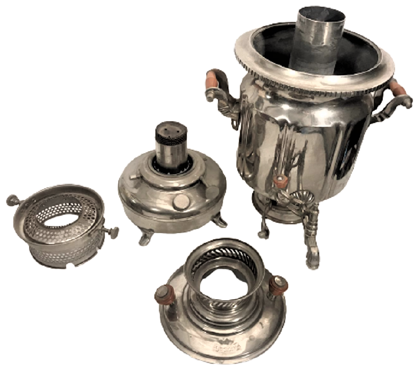 1940 IRAN GAZLA CALIŞAN  PİRİNC NIKEL KAPLAMA EKSİKSİZ METAL SEMAVER