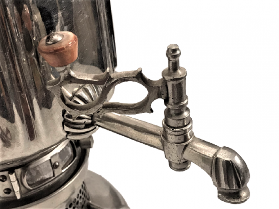 1940 IRAN GAZLA CALIŞAN  PİRİNC NIKEL KAPLAMA EKSİKSİZ METAL SEMAVER