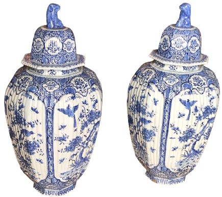 CİN HANEDAN KUTSAL ÇİFT VAZO 16 YÜZYIL 60 CM BOY KAPAKLI EL İŞİ BLUE WHITE J.G 56/15