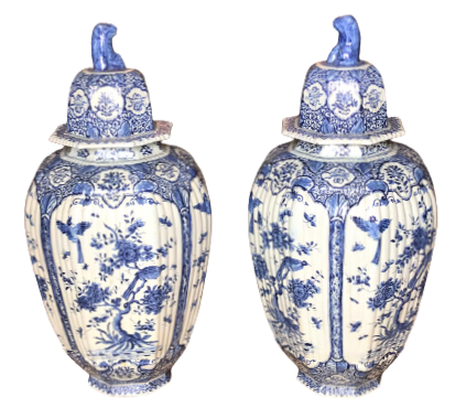 CİN HANEDAN KUTSAL ÇİFT VAZO 16 YÜZYIL 60 CM BOY KAPAKLI EL İŞİ BLUE WHITE J.G 56/15