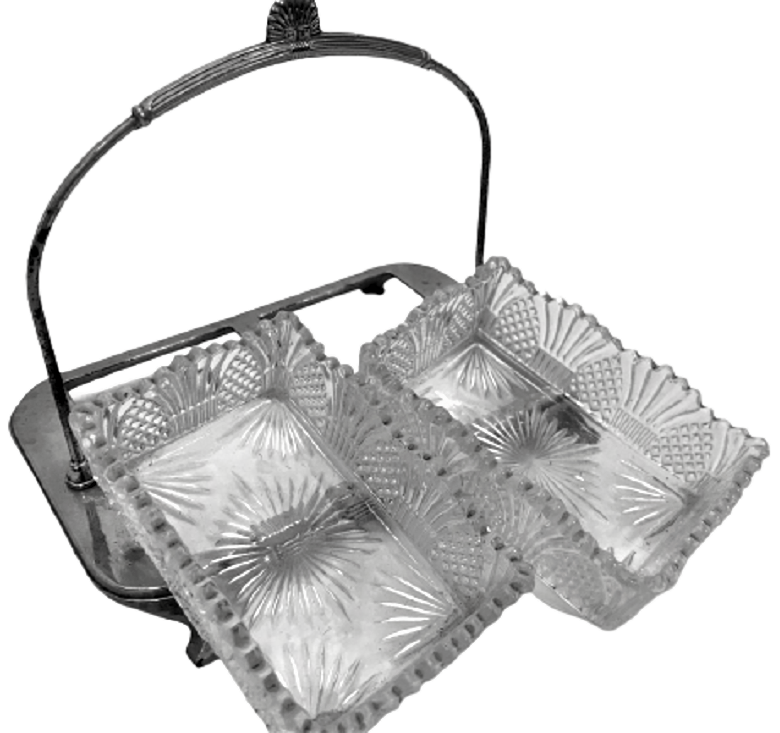 FRANSIZ 1950 TAŞIMA KULPLU MASA SERVİS BAHARATLIK CİFT KRİSTAL KABLI