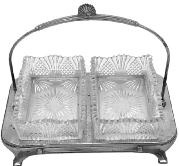 FRANSIZ 1950 TAŞIMA KULPLU MASA SERVİS BAHARATLIK CİFT KRİSTAL KABLI