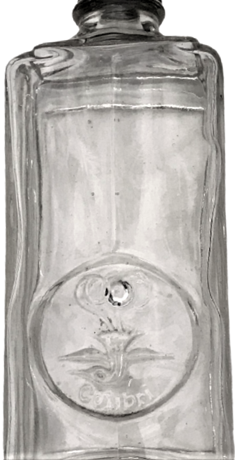 1930 COLİBRİ COLOGNE GERNANY ALMAN KOLANYA  BİLLÜR CAM ŞİŞE Sİ ÜZERİ VE TABANI İŞLEMELİ METAL CEVİRMELİ KAPAK