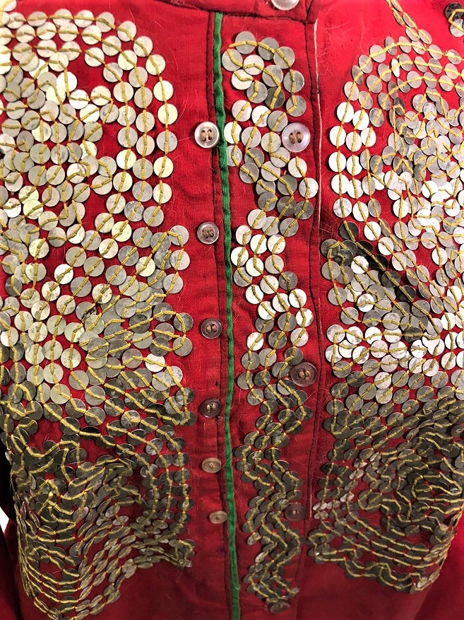 OSMANLI ÜZERİ KOMLE EL DİKİM PARLAK PULLU MOTİFLERLE BEZELİ GELİN KINA CEPKENİ