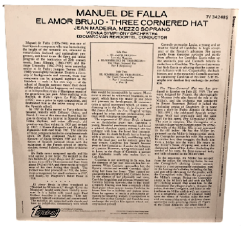 PICASSO MANUEL DE FALLA THREE CORNERED HAT EL AMOR BRUJO 33 LP PLAK ORJİNAL BASKI