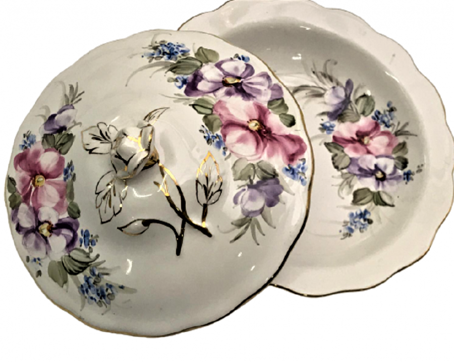 SÜT BEYAZ CİCEKLİ EL YAPIM SÜMERBANK DAMGALI KAPAKLI PORSELEN SAHAN İKRAMLİK LOKUMLUK 