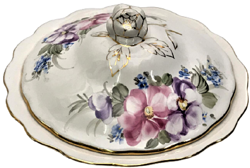 SÜT BEYAZ CİCEKLİ EL YAPIM SÜMERBANK DAMGALI KAPAKLI PORSELEN SAHAN İKRAMLİK LOKUMLUK 