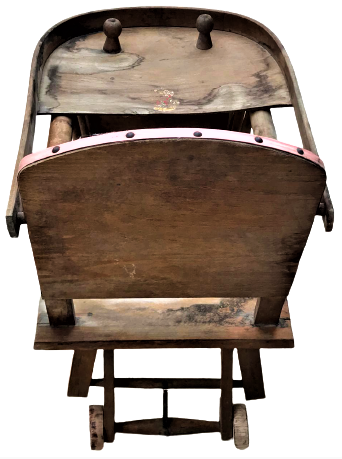 1950 EYÜP İSTANBUL İŞİ  YAPIMI AHŞAP TEKERLEKLİ BEBEK YÜRÜTEC MAMA  OTURAK  SANDALYE