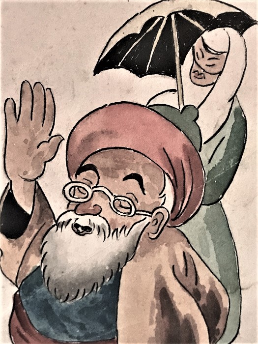 NASRETTİN HOCA ORJİNAL İMZASIZ SULU BOYA ÇERÇEVELİ MİZAHİ ANLATIM SOHBETİN 