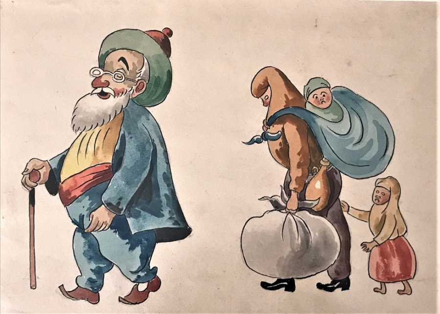 NASRETTİN HOCA ORJİNAL İMZASIZ SULU BOYA ÇERÇEVELİ MİZAHİ ANLATIM  