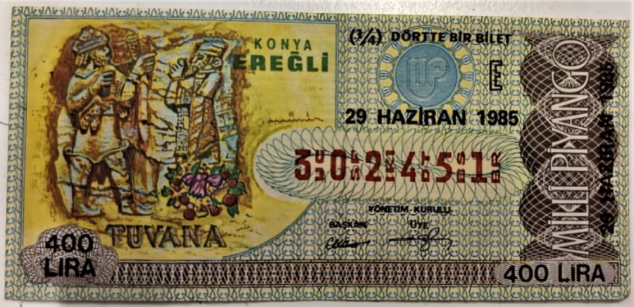 MİLLİ PİYANGO ÇEYREK BİLET 400 LİRA 302451 SERİ NO 29 HAZİRAN 1985 ÇEKİLİŞİ 