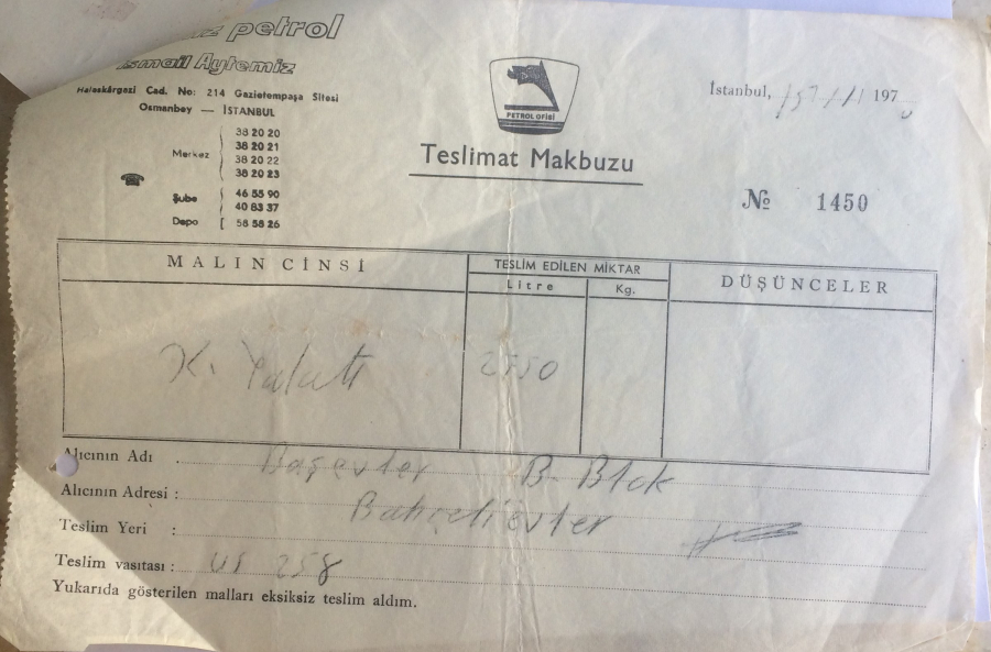 1978 TARİHLİ AYTEMİZ PETROL İSMAİL AYTEMİZ TARAFINDAN KESİLMİŞ FATURA 