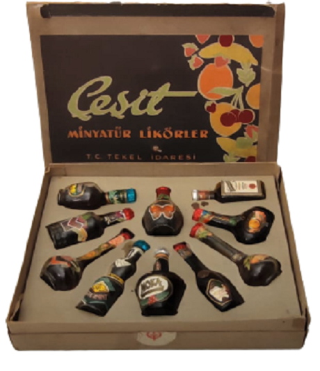 1948 İNHİSARLAR 10 CEŞİT MİNYATÜR  LİKÖRLER T.C TEKEL İDARESİ ORJİNAL KUTUSUNDA 