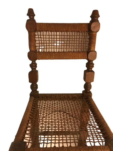 1920 OSMANLI 1 ADET EL ÖRME EGİRME İP İŞİ OTURMA VE DAYANMA YERİ EL TORNA MASİF AHŞAP SANDALYE