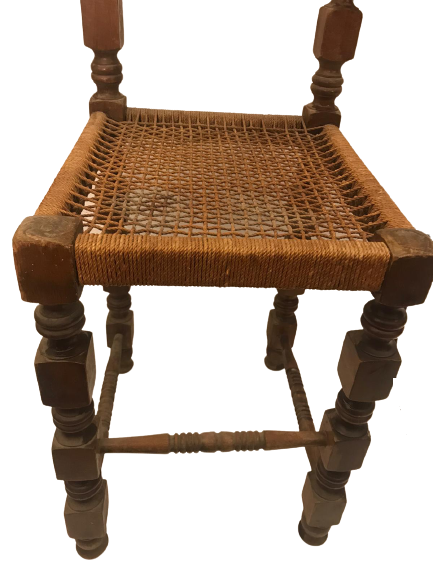 1920 OSMANLI 1 ADET EL ÖRME EGİRME İP İŞİ OTURMA VE DAYANMA YERİ EL TORNA MASİF AHŞAP SANDALYE