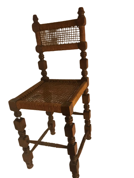 1920 OSMANLI 1 ADET EL ÖRME EGİRME İP İŞİ OTURMA VE DAYANMA YERİ EL TORNA MASİF AHŞAP SANDALYE