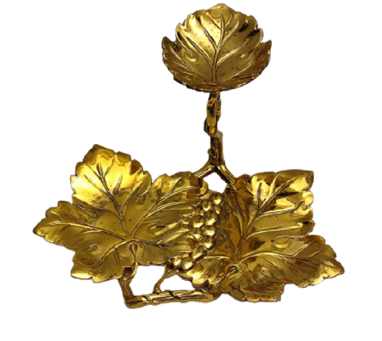 ALTIN KAPLAMA YAPRAK FORMUNDA  SUNUMLUK İKRAMLIK İKİ KATLI