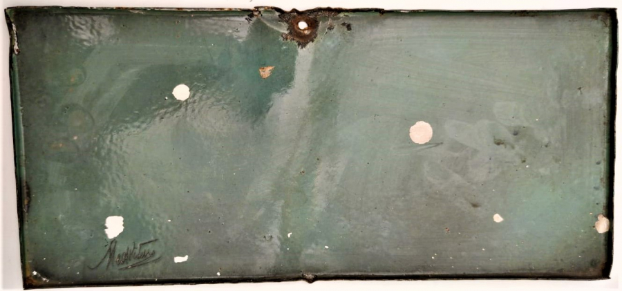 1950  EMAYE LEVHA YEŞİL ZEMİN ÜZERİ SİYAH YAZILI KELİMEYİ TEHVİT YAZISI ARKASI İMZALI 