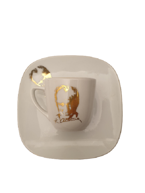 GÜRAL PORSELEN ATATÜRK İMZALI VE SİLÜETLİ ALTIN YALDIZLI CİFT FİNCAN TAKIMI