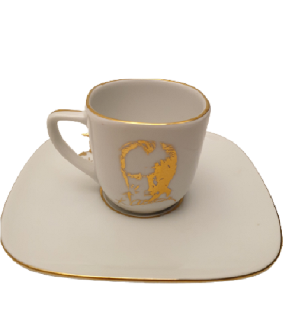 GÜRAL PORSELEN ATATÜRK İMZALI VE SİLÜETLİ ALTIN YALDIZLI CİFT FİNCAN TAKIMI