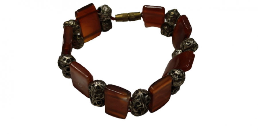 AKİK TAŞLI BİLEKLİK 8 ADET AKİK TAŞ ARALAR ALPAKA BONCUK SIRALI